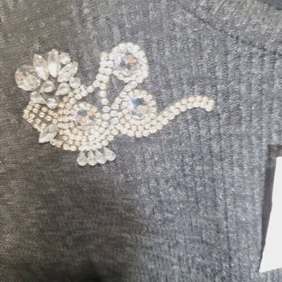 Zara Womens Sweater Med Ribbed Gray Embroidered Sequined NWT - Picture 3 of 9